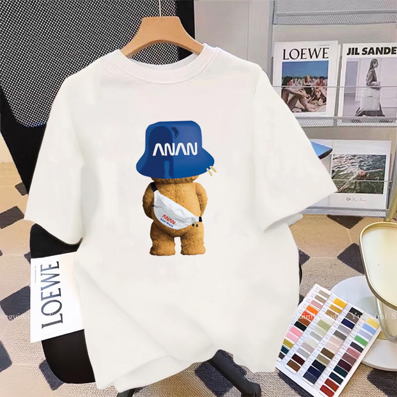 蓝帽小熊 2025年新款男女同款情侣200克纯棉T恤夏季宽松圆领短袖