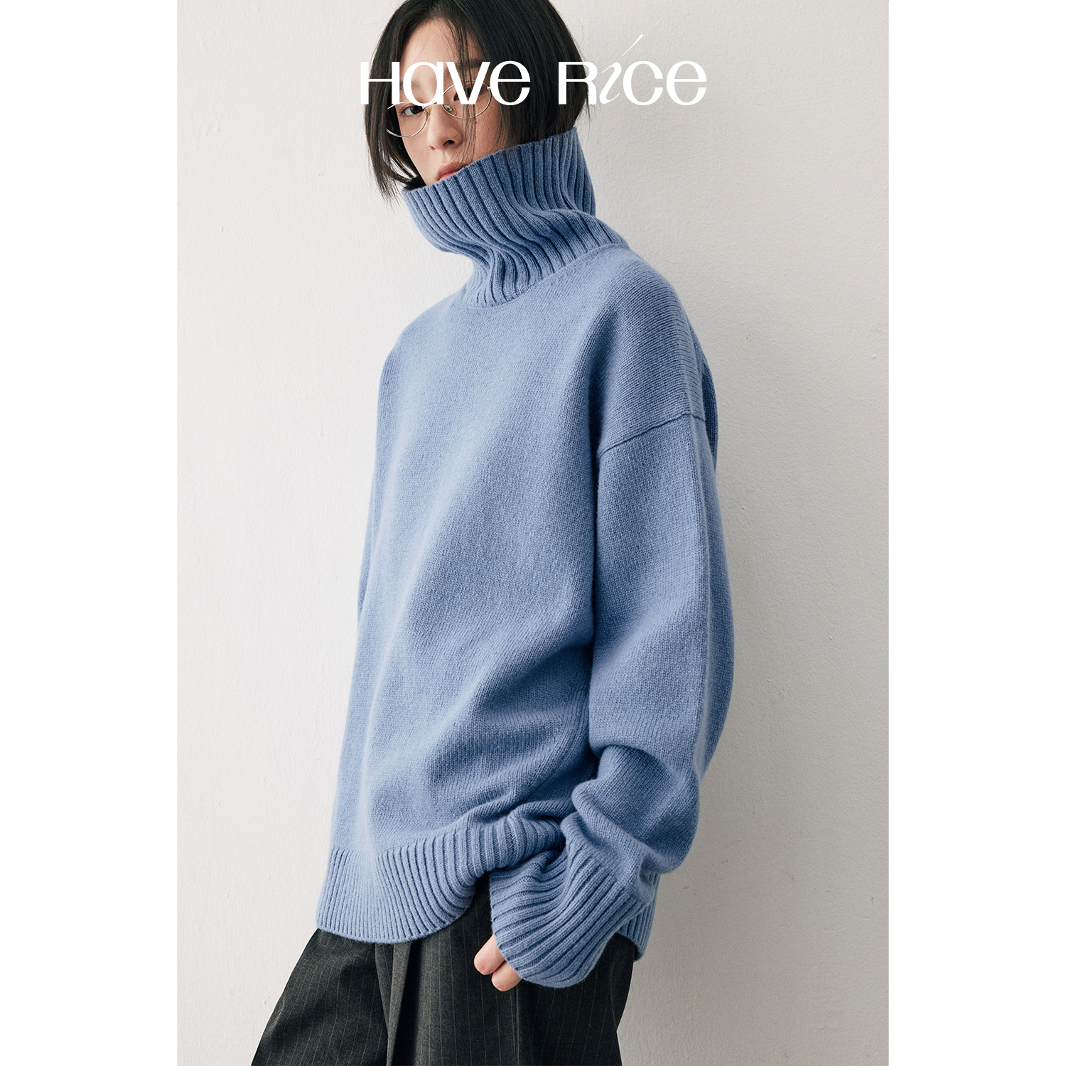 【奶油雾蓝高领打底】100%绵羊毛高领羊毛衫慵懒百搭针织打底衫