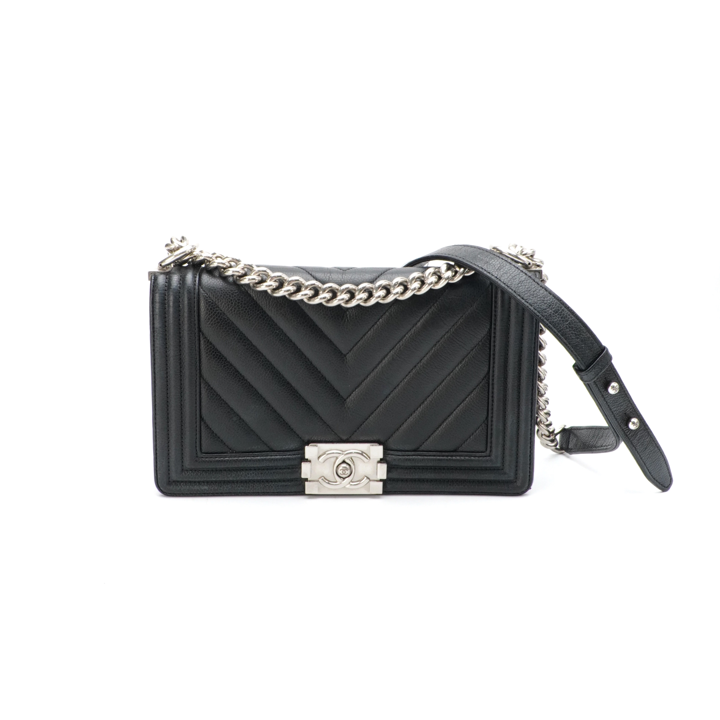 99新 Chanel/香奈儿 Chanel香奈儿Leboy中号 黑色荔枝皮 12242