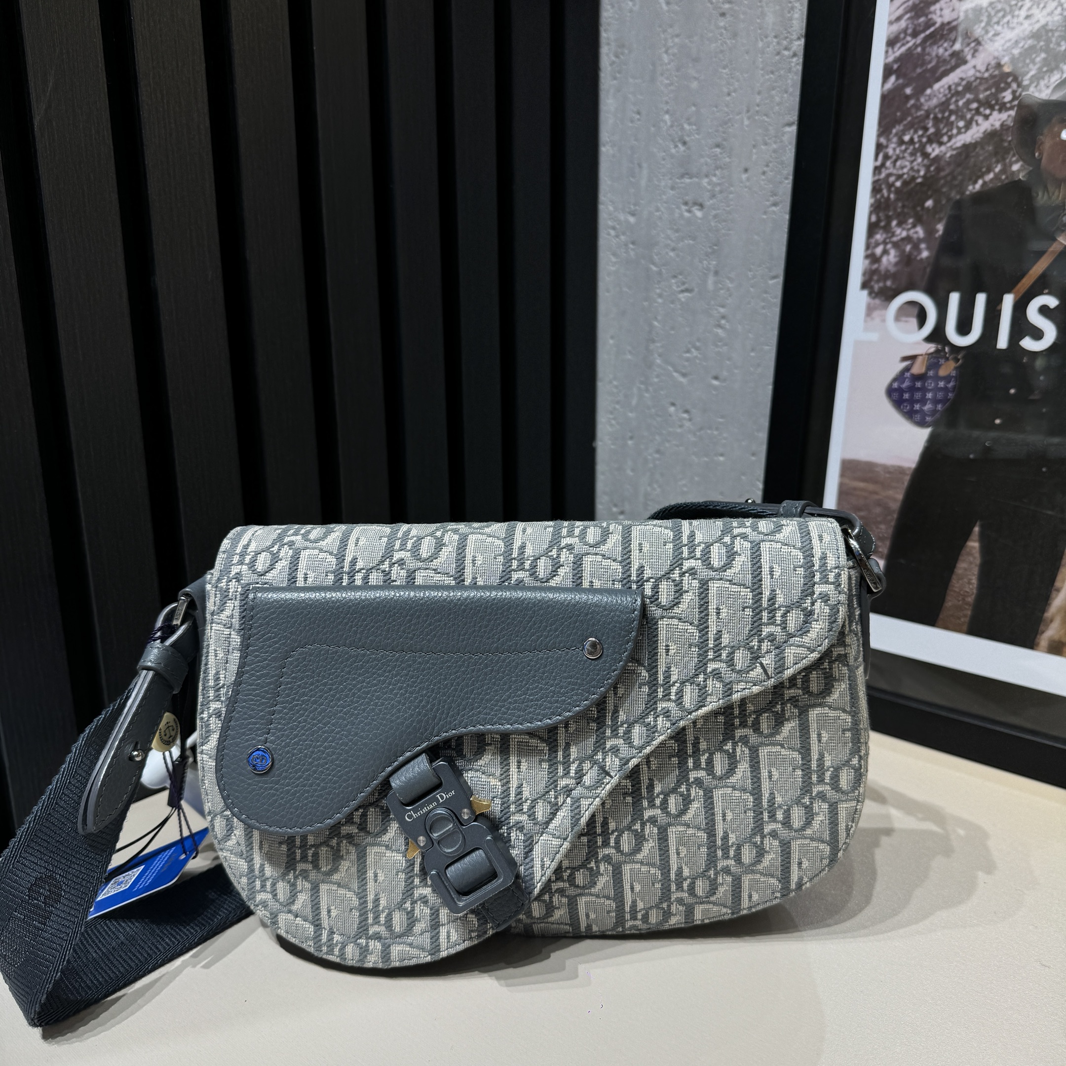 95新 DIOR/迪奥 98新67778892蓝色银扣帆布马鞍包芯片款24年