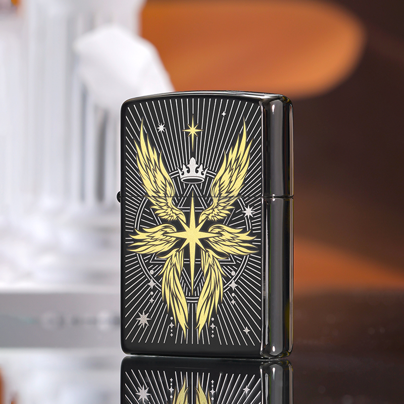 zippo打火机六翼星芒防风煤油送男生礼物兄弟生日爆款十字黑冰