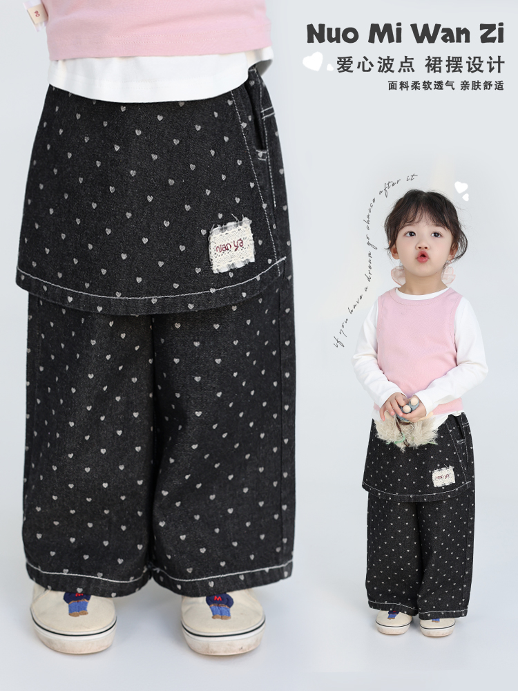 丸子十【现货】儿童韩系百搭真两件波点牛仔裤（春款）WZJ-(F)-51009