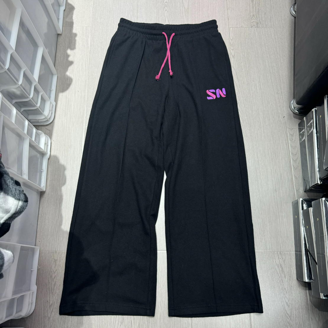 艳儿家【秋款绒感直筒裤】休闲洋气百搭宽松直筒裤黑色时尚
