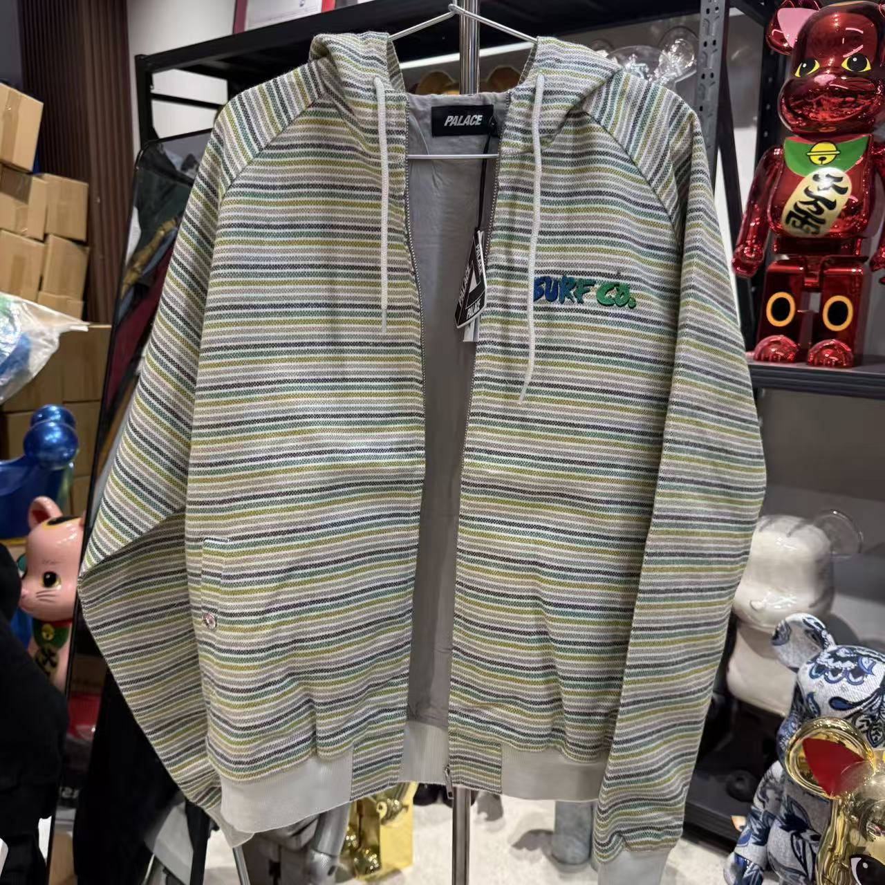 PALACEE SS22 Surf Co Jacket Grey 连帽长袖条纹卫衣外套帽衫