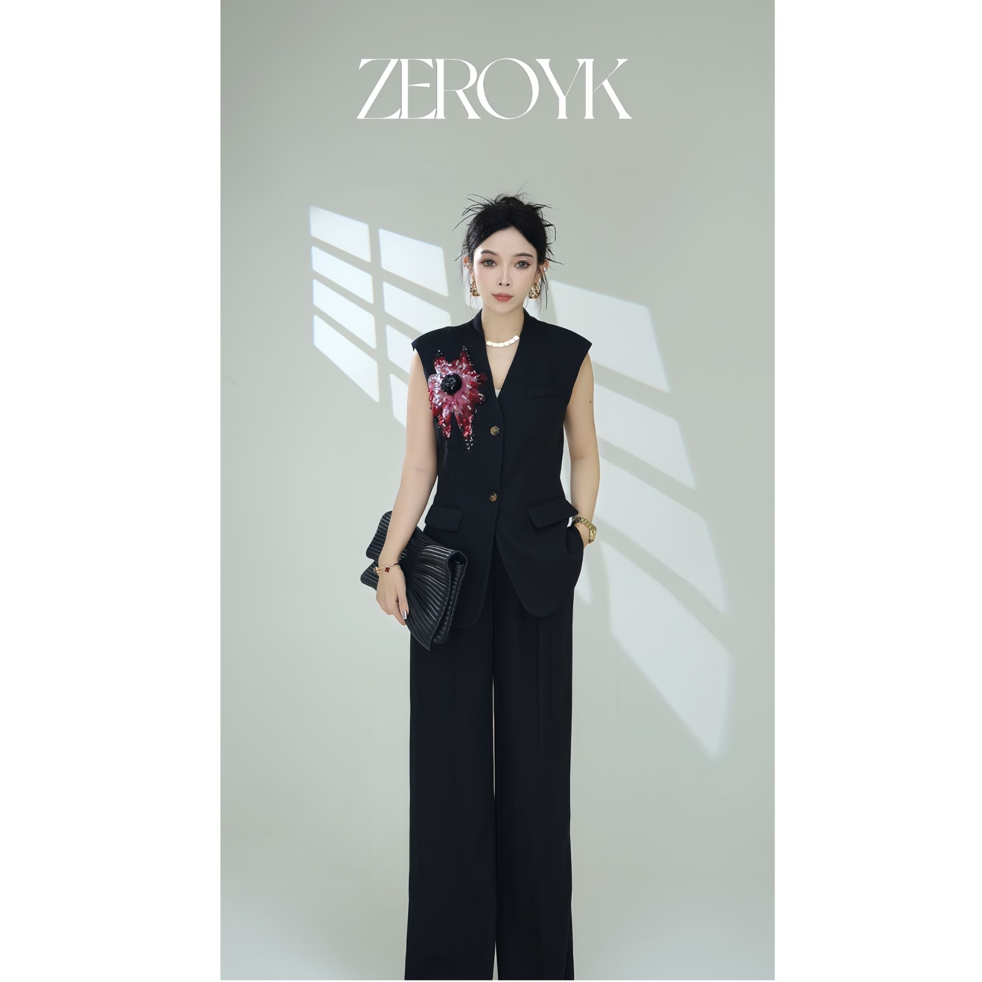 ZEROYK深圳南油气质显瘦夏季新款时尚白色通勤设计师重工高级套装