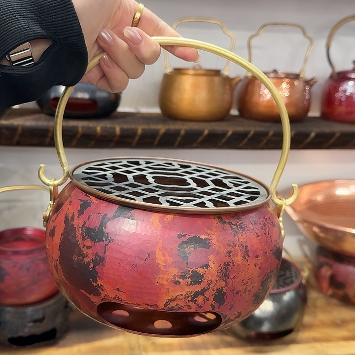 紫铜手工制作提梁炭炉大号