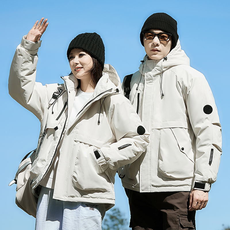 APPLE/苹果 男士户外防风连帽冲锋衣情侣棉服外套