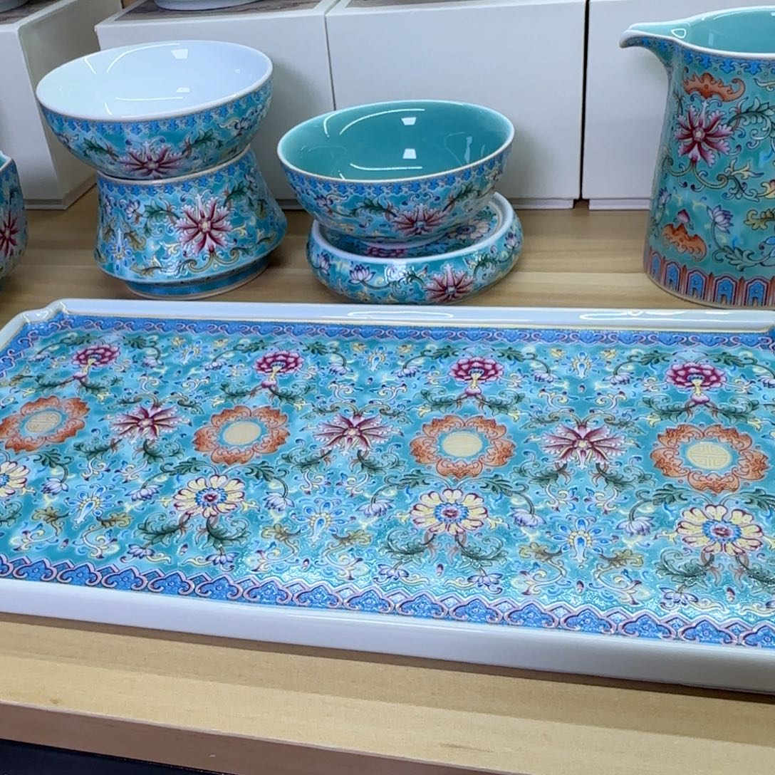 松石绿茶盘景德镇福利