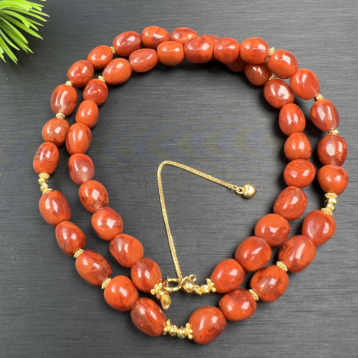 F71南红满肉随型糖豆项链7-8mm