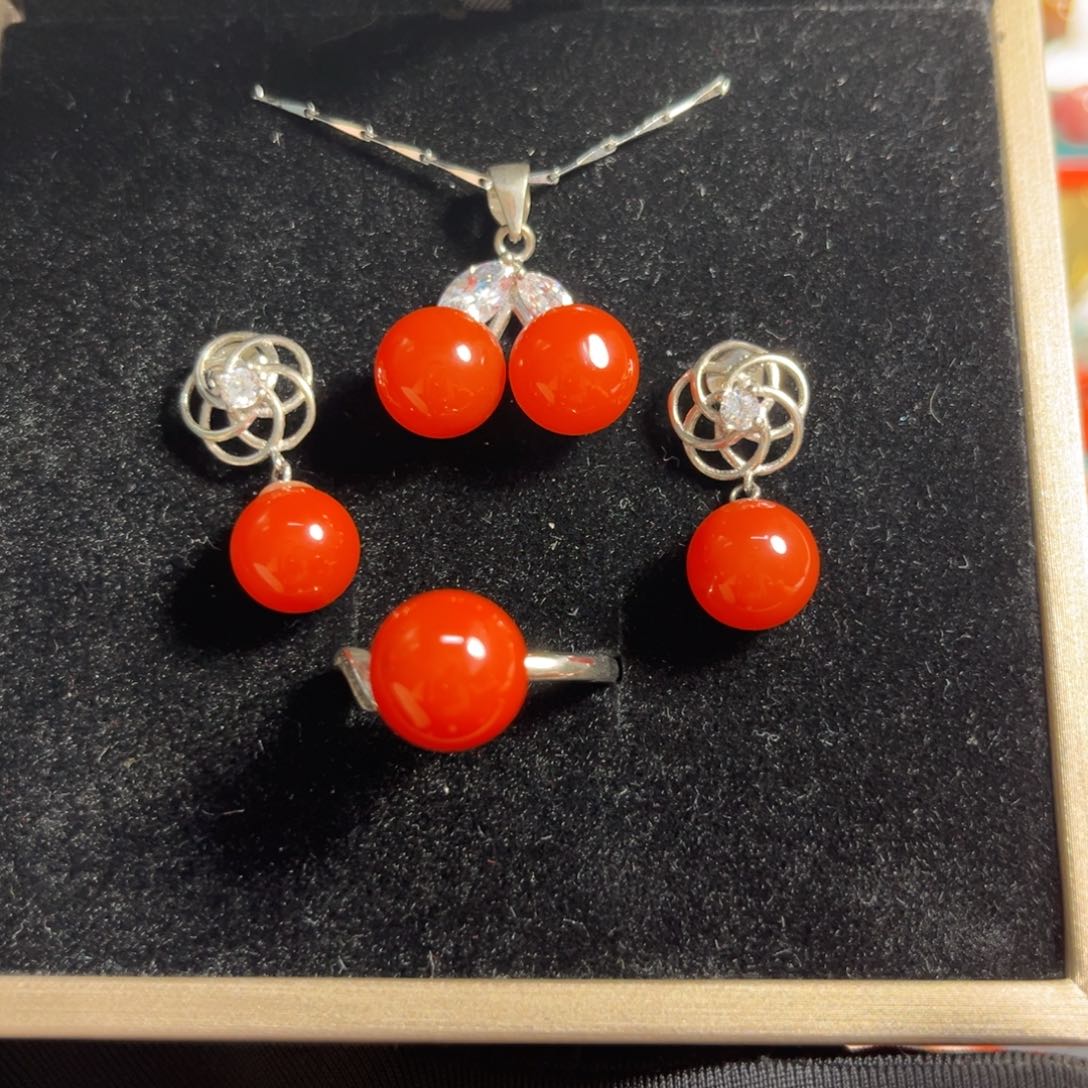 南红玛瑙银S925镶嵌手串