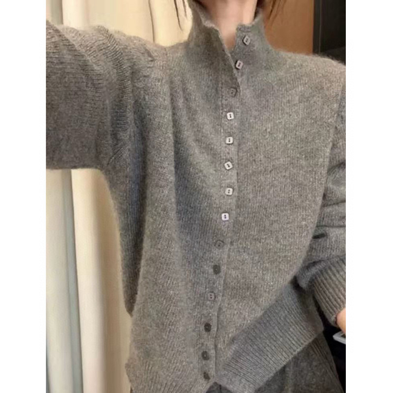100%羊毛衫毛衣女立领单排扣秋冬新款欧货洋气针织衫开衫外套654