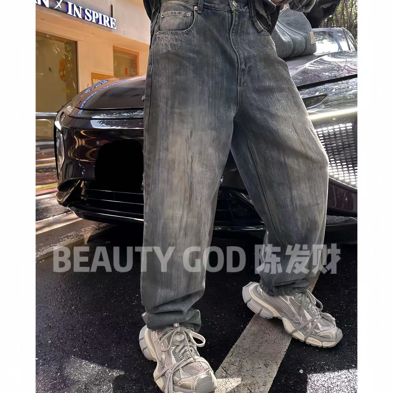 RICH陈发财【泥染牛仔】做旧水洗牛仔长裤NZ8701