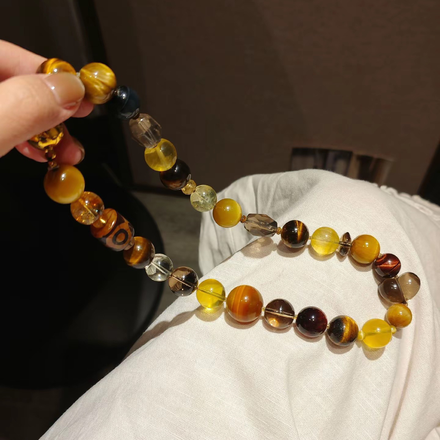 黄水晶黄虎茶色美拉德焦糖色多宝水晶项链多样发一