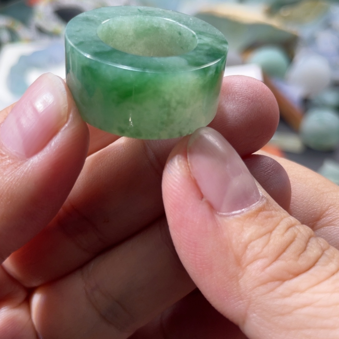 定制翡翠未镶嵌天然翡翠14-23绿花戒指