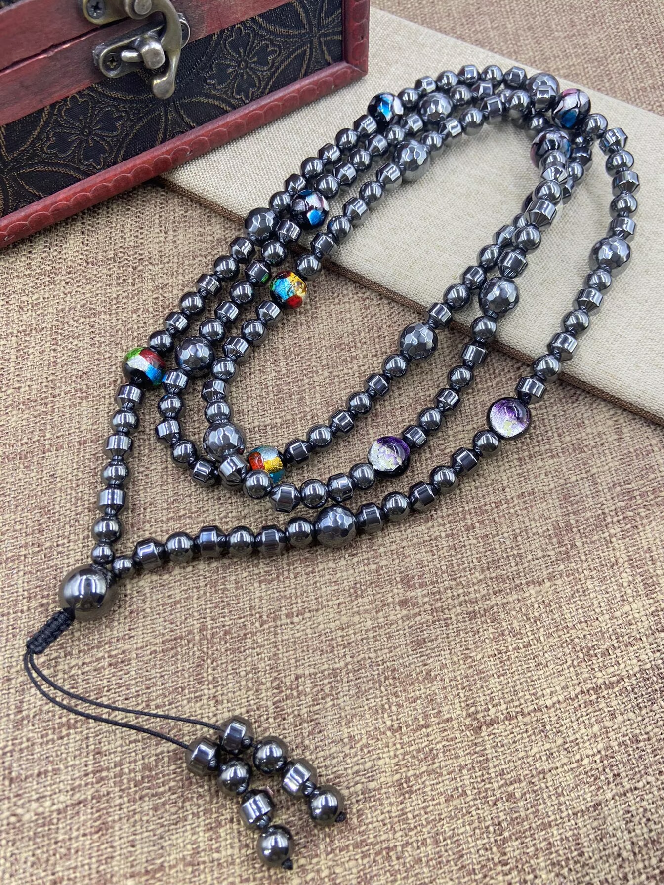 非金属珐琅项链 6036  百搭新款时尚黑色圆柱珠珠项链