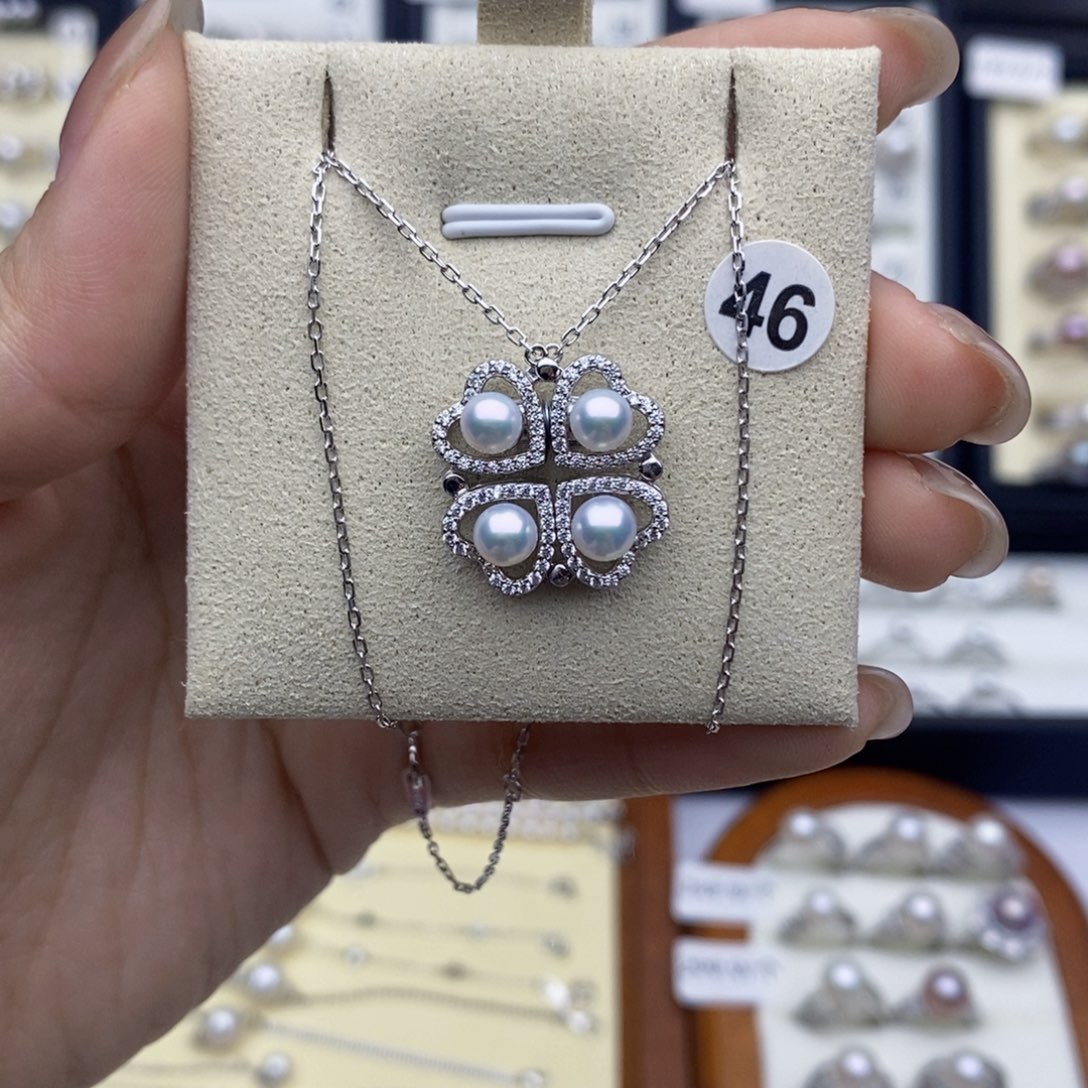 坠链均925银锆石四叶草两戴款