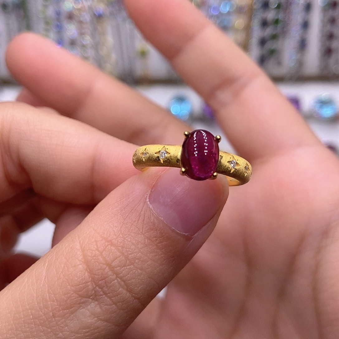 石榴石（紫牙乌）戒指银S925镶嵌