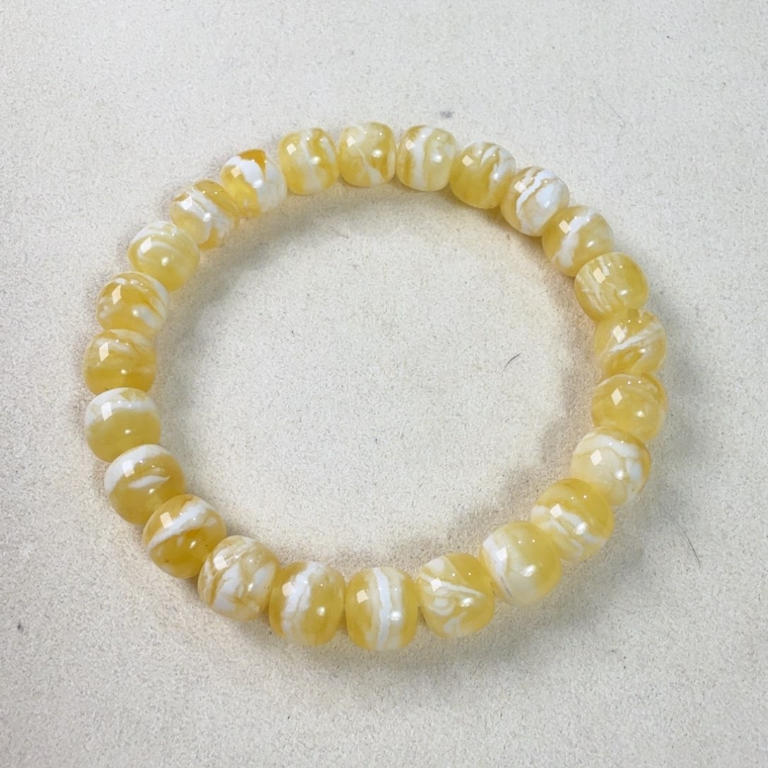 未镶嵌蜜蜡手链9+俄料金瓷白虎皮纹精工老型手串