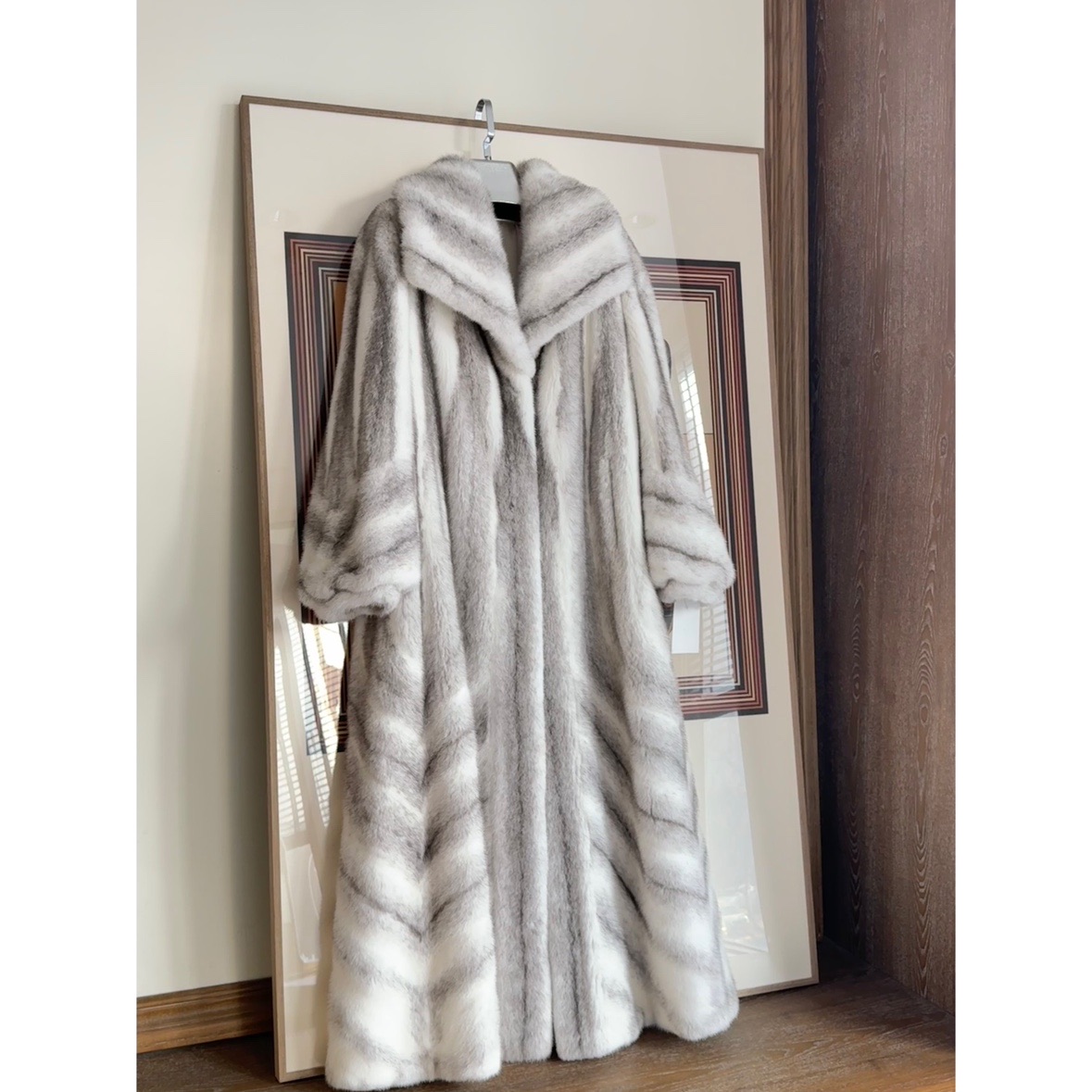 讴咪 1.3米进口紫标短二十字水貂皮草机抽大翻领长款裘皮大衣外套