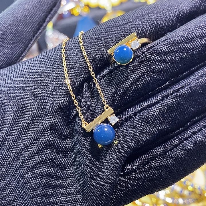 蓝珀银S925镶嵌珠宝奇石多米尼加蓝珀套装