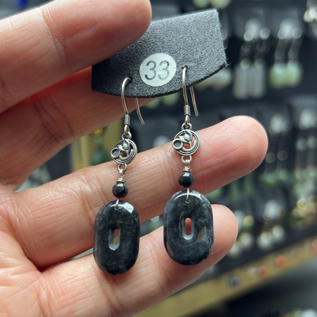 翡翠银S925镶嵌耳饰