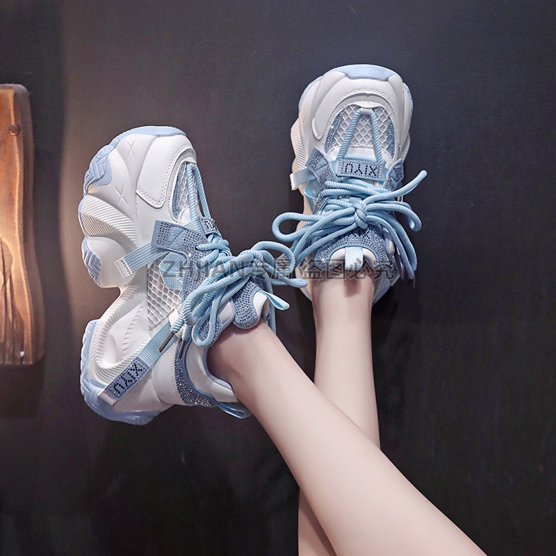 【秋季】时尚情侣水钻网面透气韩版百搭学生老爹鞋女厚底