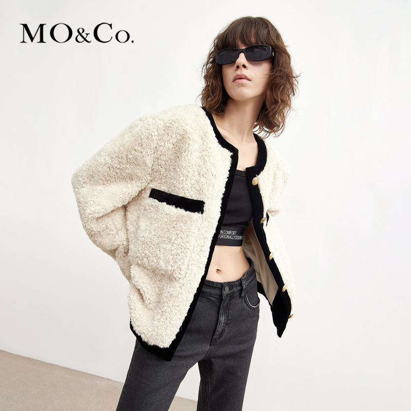 【陈嘉尔专属】MOCO秋大口袋拼接金扣外套秋冬保暖毛绒MBB3COTT01