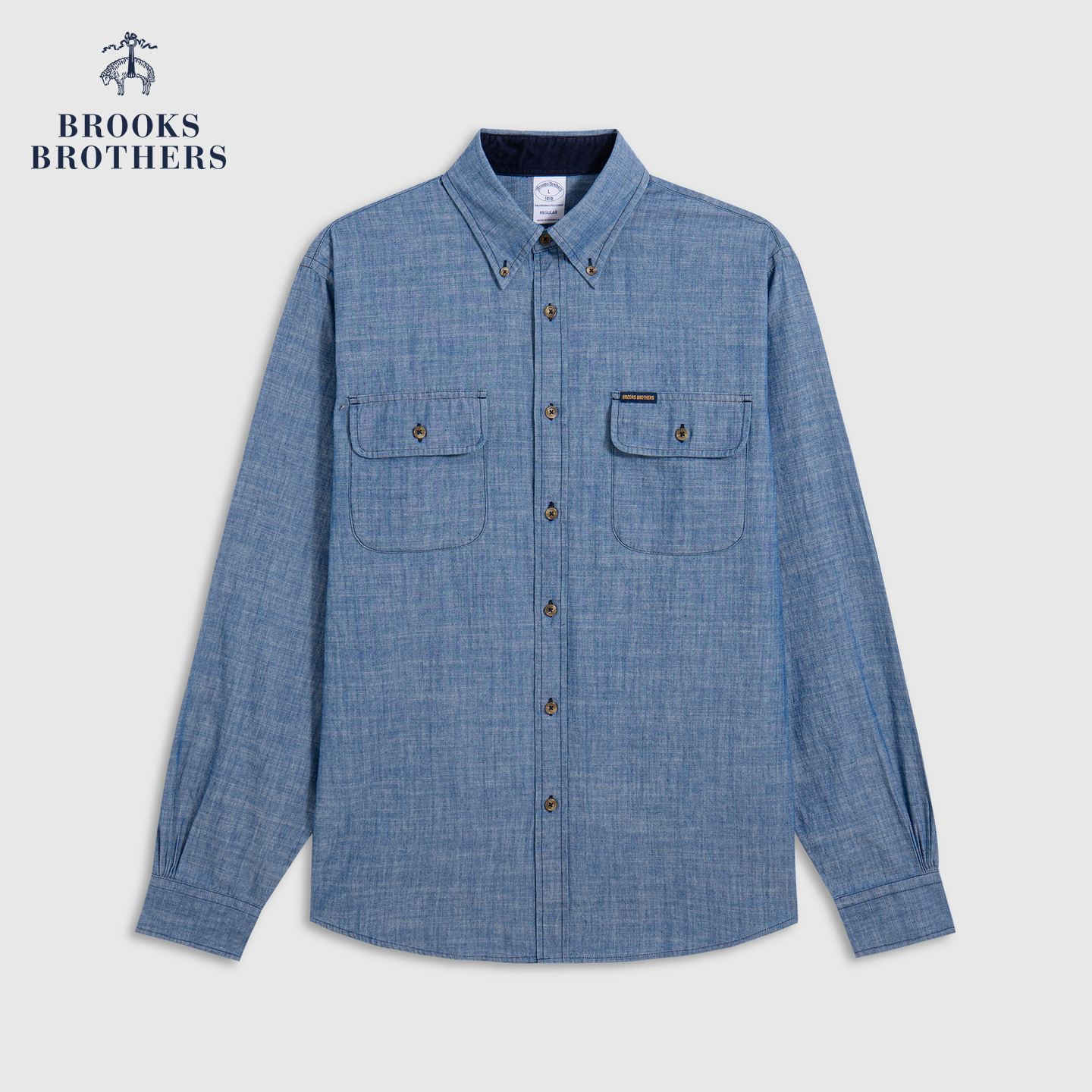 Brooks Brothers/布克兄弟男士25早秋新品纯棉牛仔口袋休闲衬衫