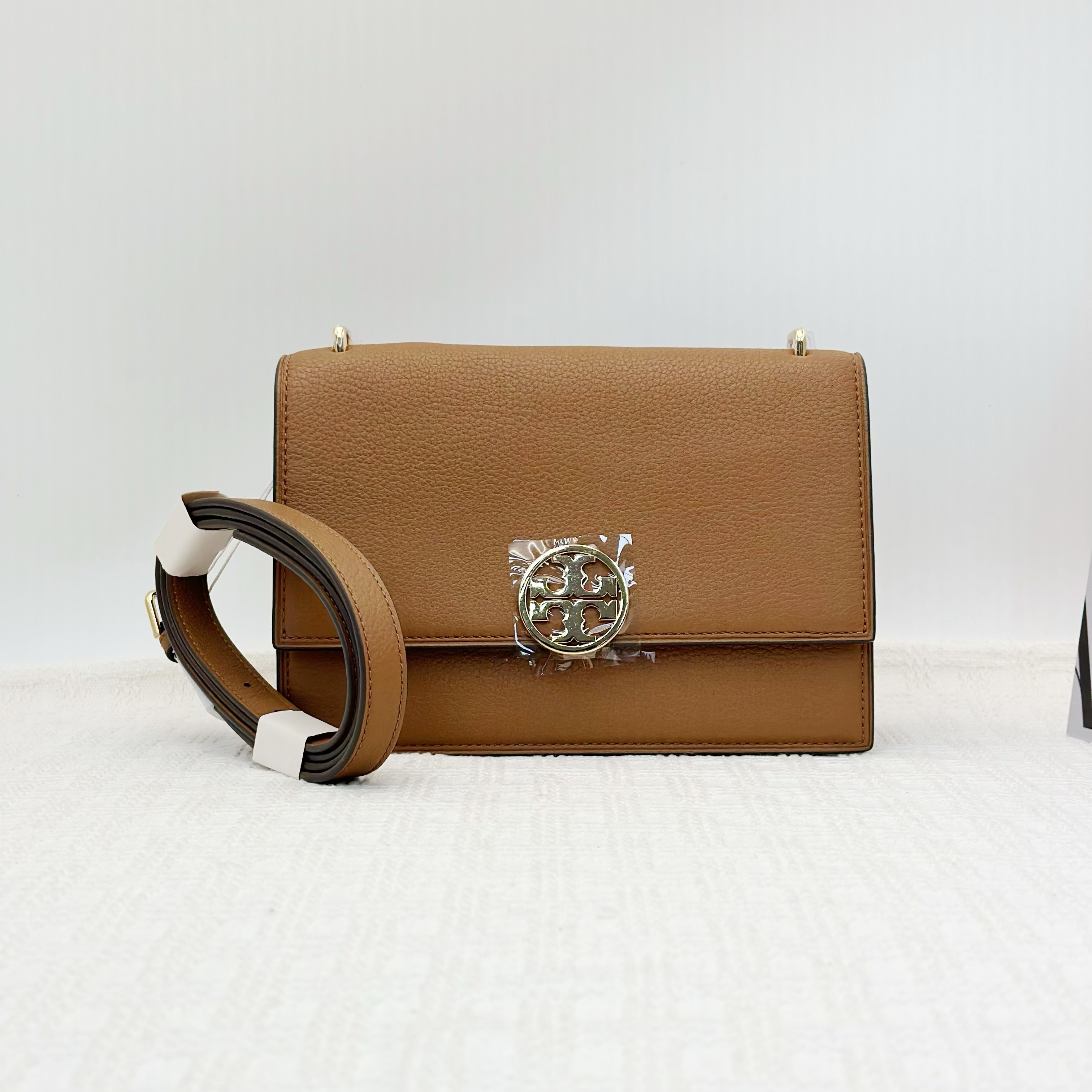 99新 TORY BURCH/汤丽柏琦 Mille棕色荔枝纹单肩斜挎包078