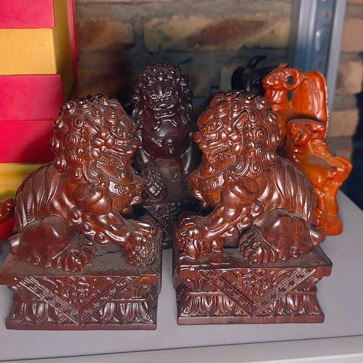木黑檀木15宫门狮一对