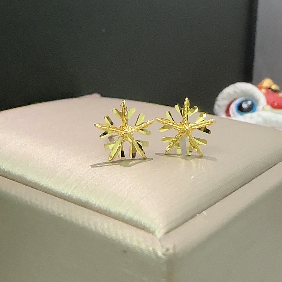 5G足金999耳钉亮面雪花