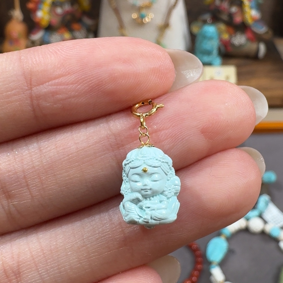 绿松石18K金镶嵌度母小滴流