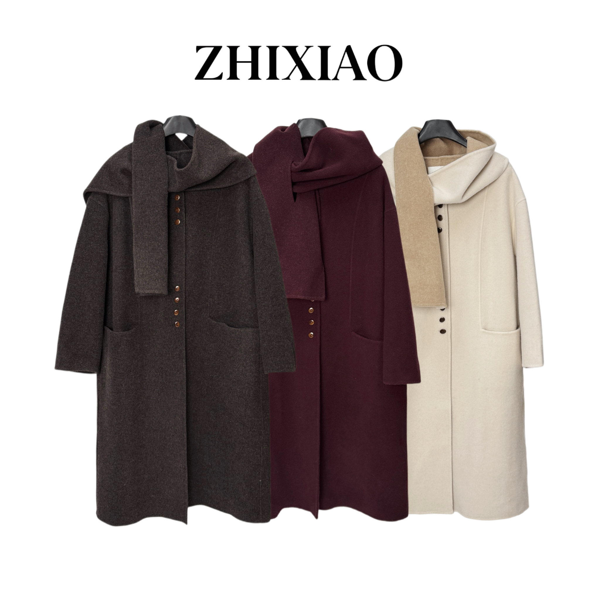 【ZHIXIAO】秋冬新款：围巾毛呢大衣TR996