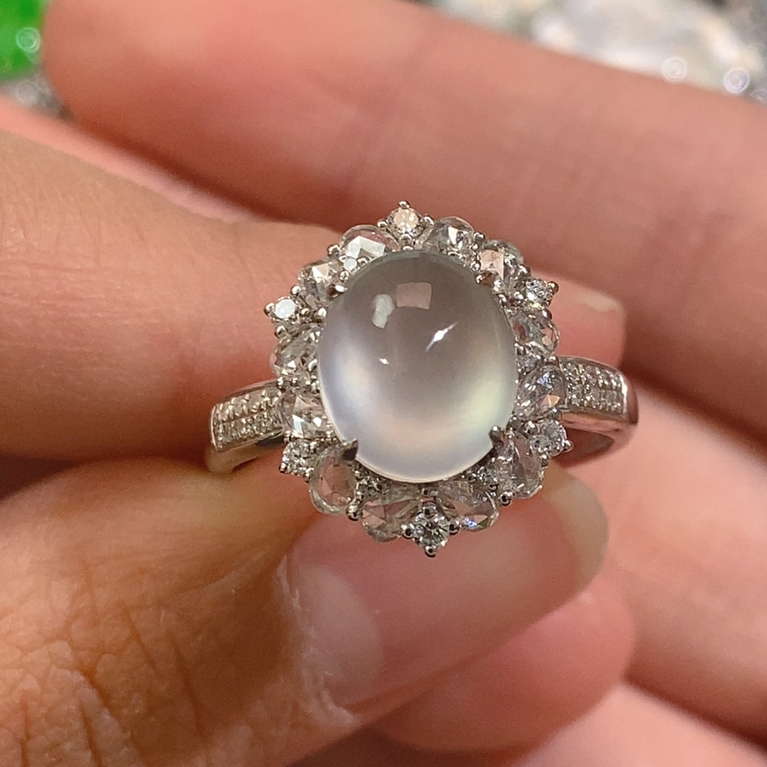 翡翠戒指18K金镶嵌天然缅甸A货翡翠