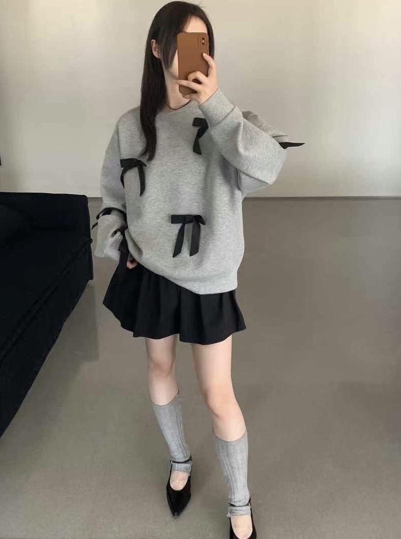 【SSOUHAN】山茶花 小众设计圆领立体蝴蝶结卫衣宽松休闲