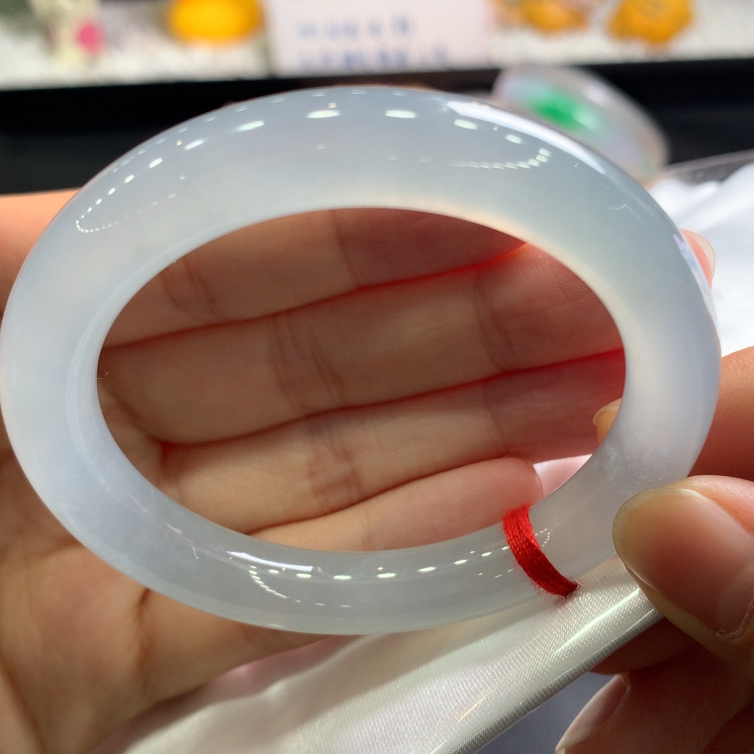 翡翠未镶嵌手镯9号小圈49.6圆条高货漏