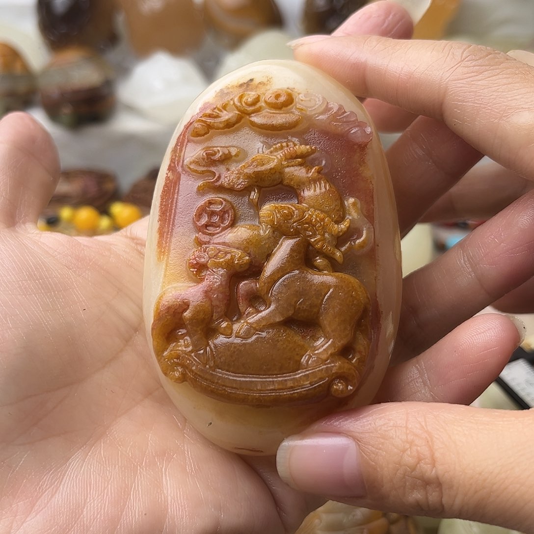 石材方解石手把摆件不退换羊微瑕