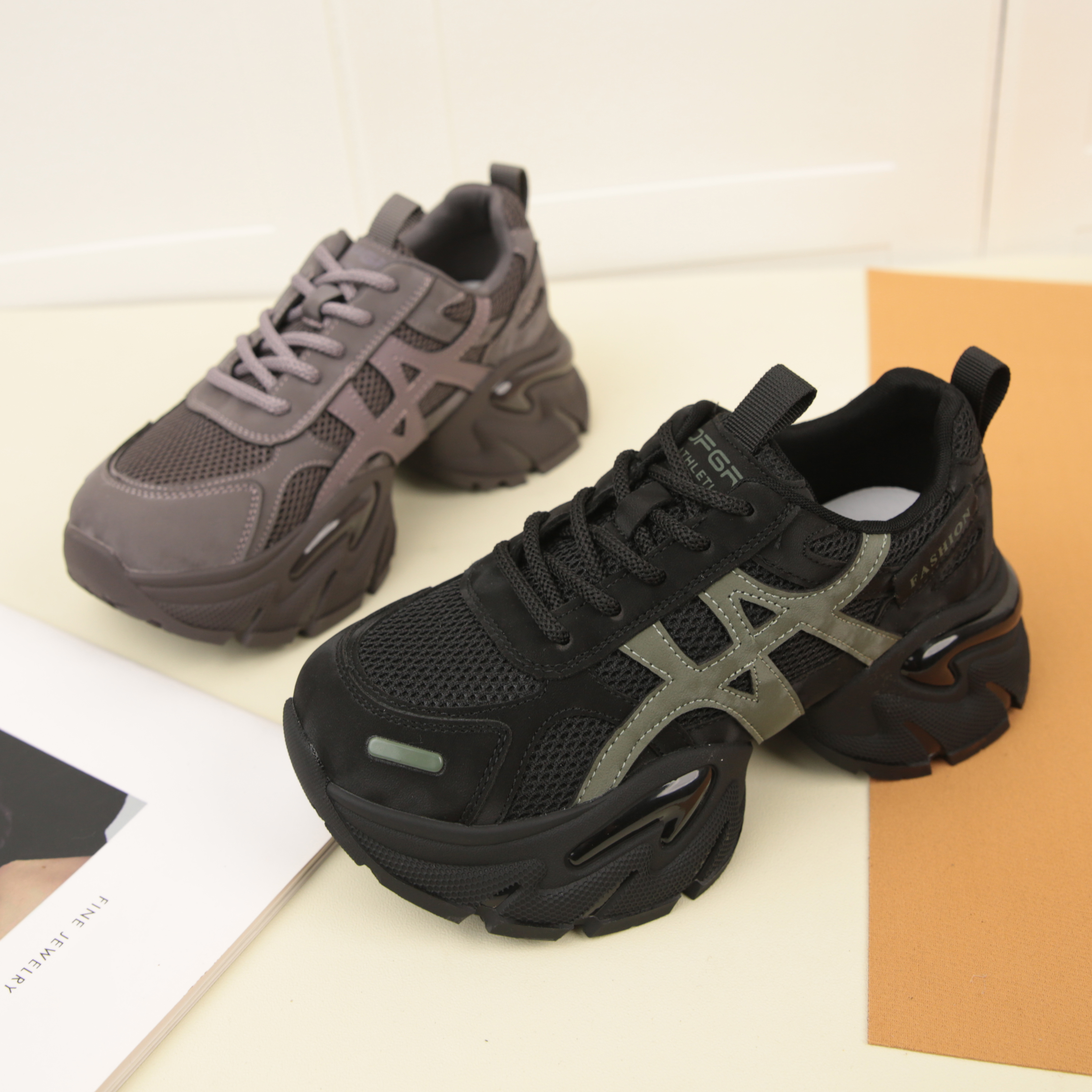 2043秋季新款系带轻便厚底老爹鞋女增高小个子网面运动休闲鞋