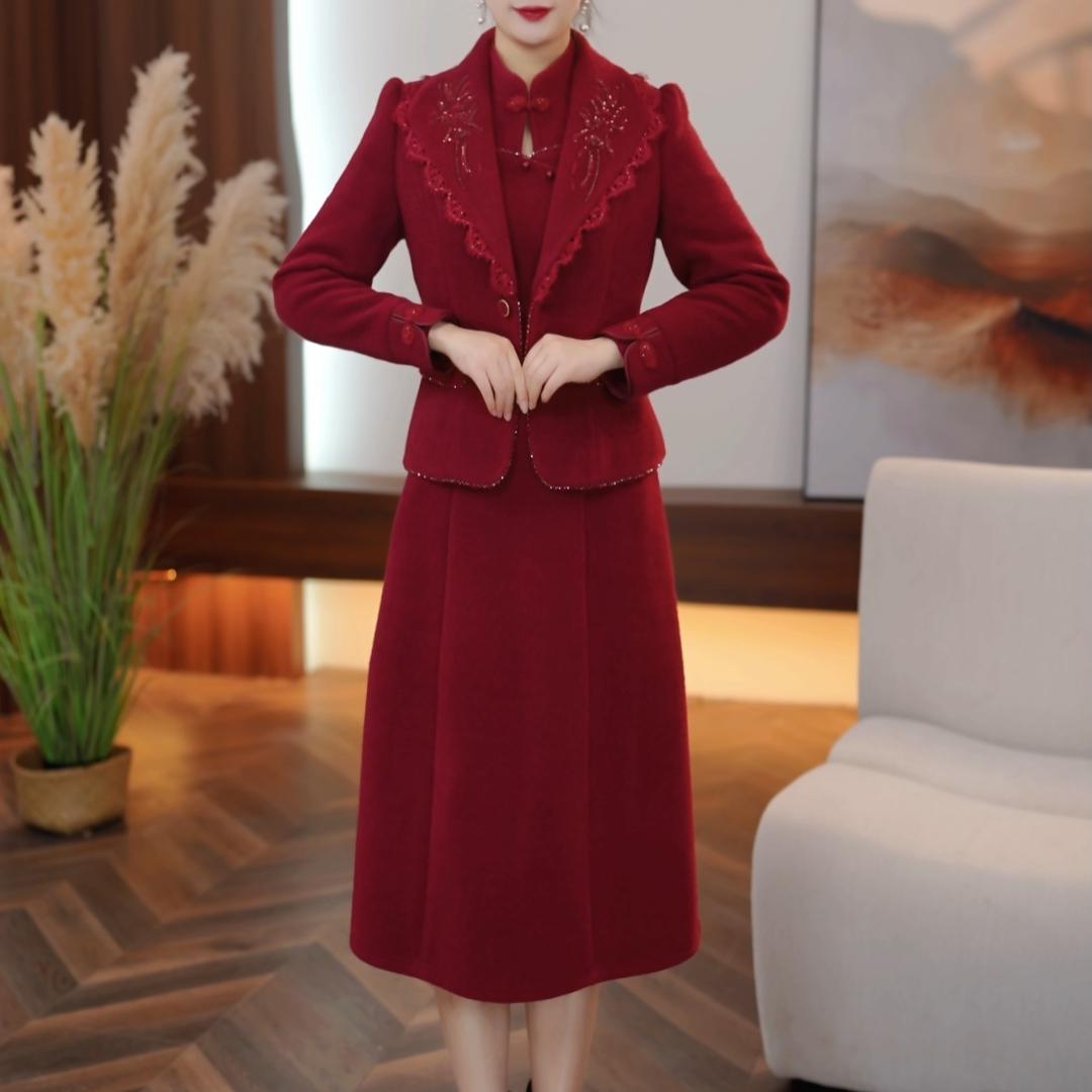 【芊霓女装】1231-1冬季时尚两件套连衣裙新款遮肚子显瘦洋气