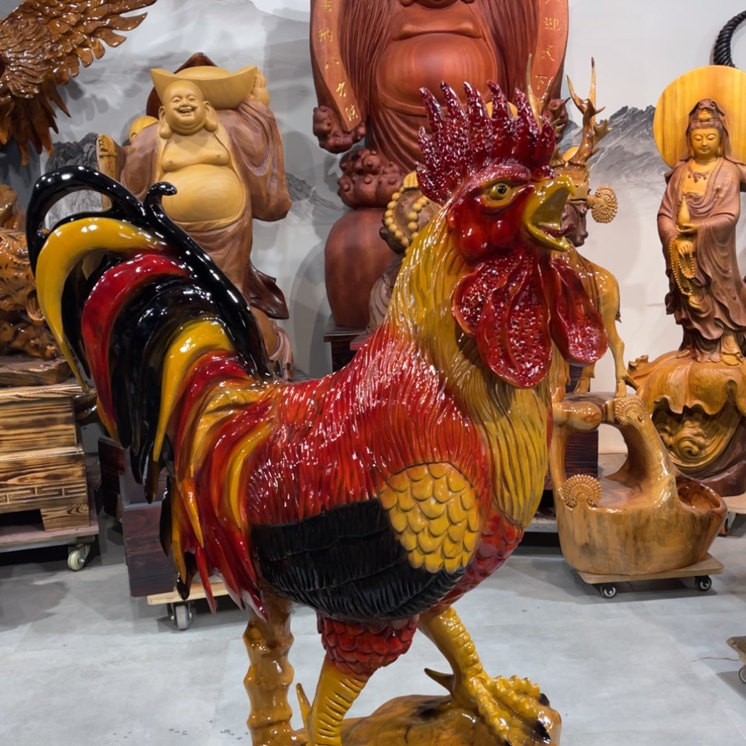 上***！香樟木香樟木手工雕刻公鸡