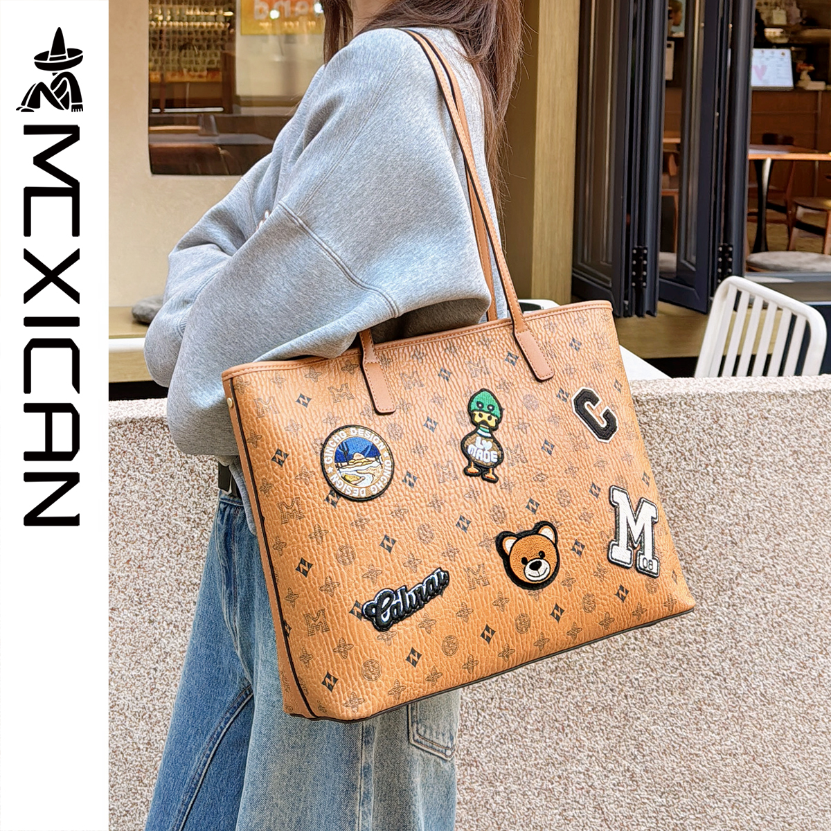 稻草人女包2025新款精致刺绣托特包女大容量轻奢小众通勤单肩包