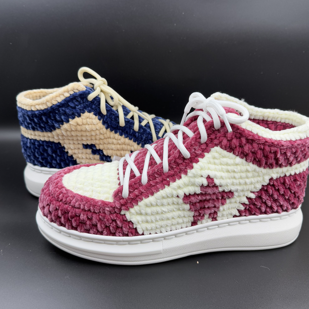 纯手工冬季编织鞋成品