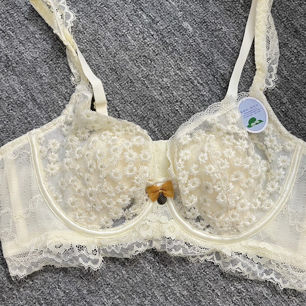 女士大胸显小超薄聚拢防下垂性感蕾丝内衣