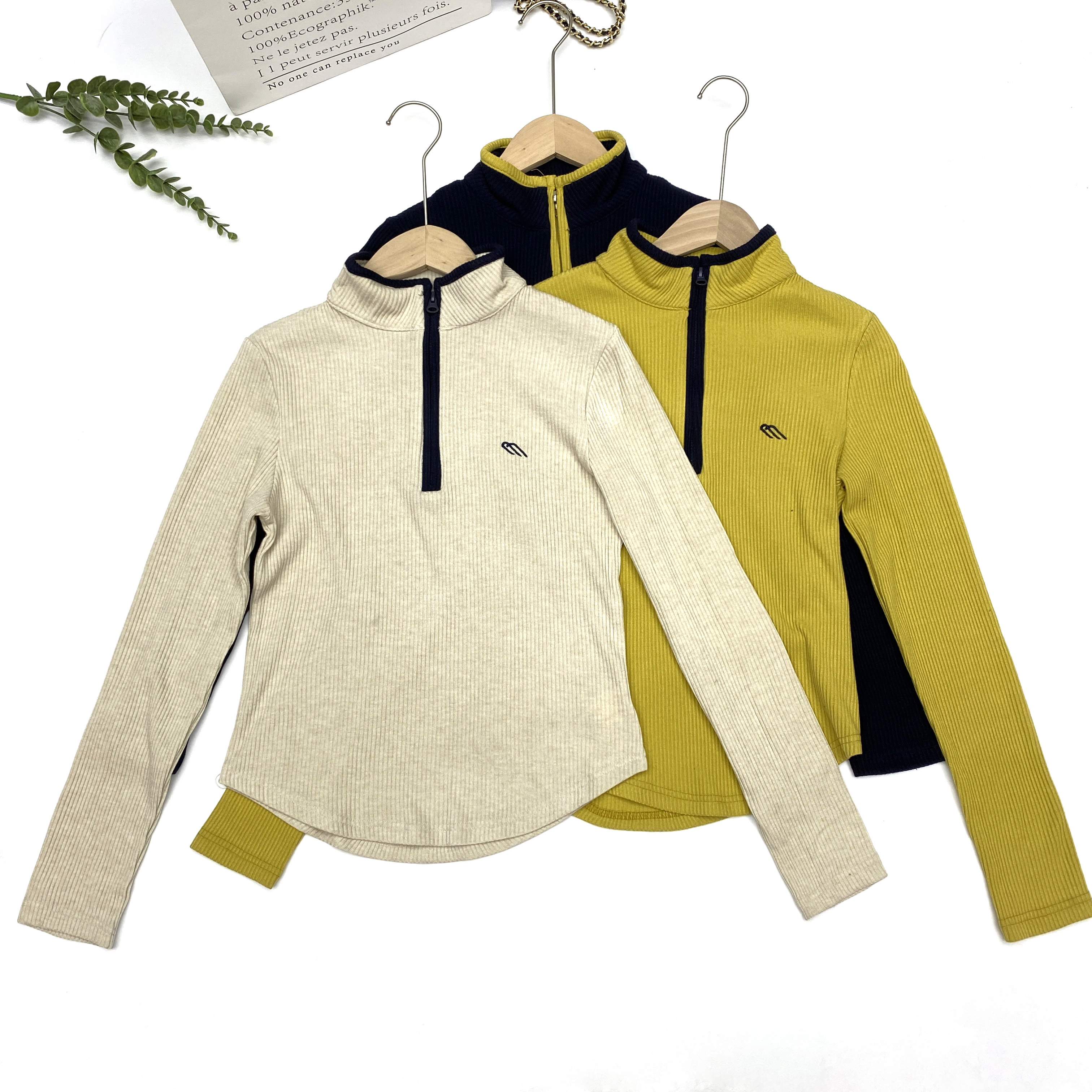 【大婷】2025春季新款立领长袖t恤女时尚撞色打底衫百搭上衣25291