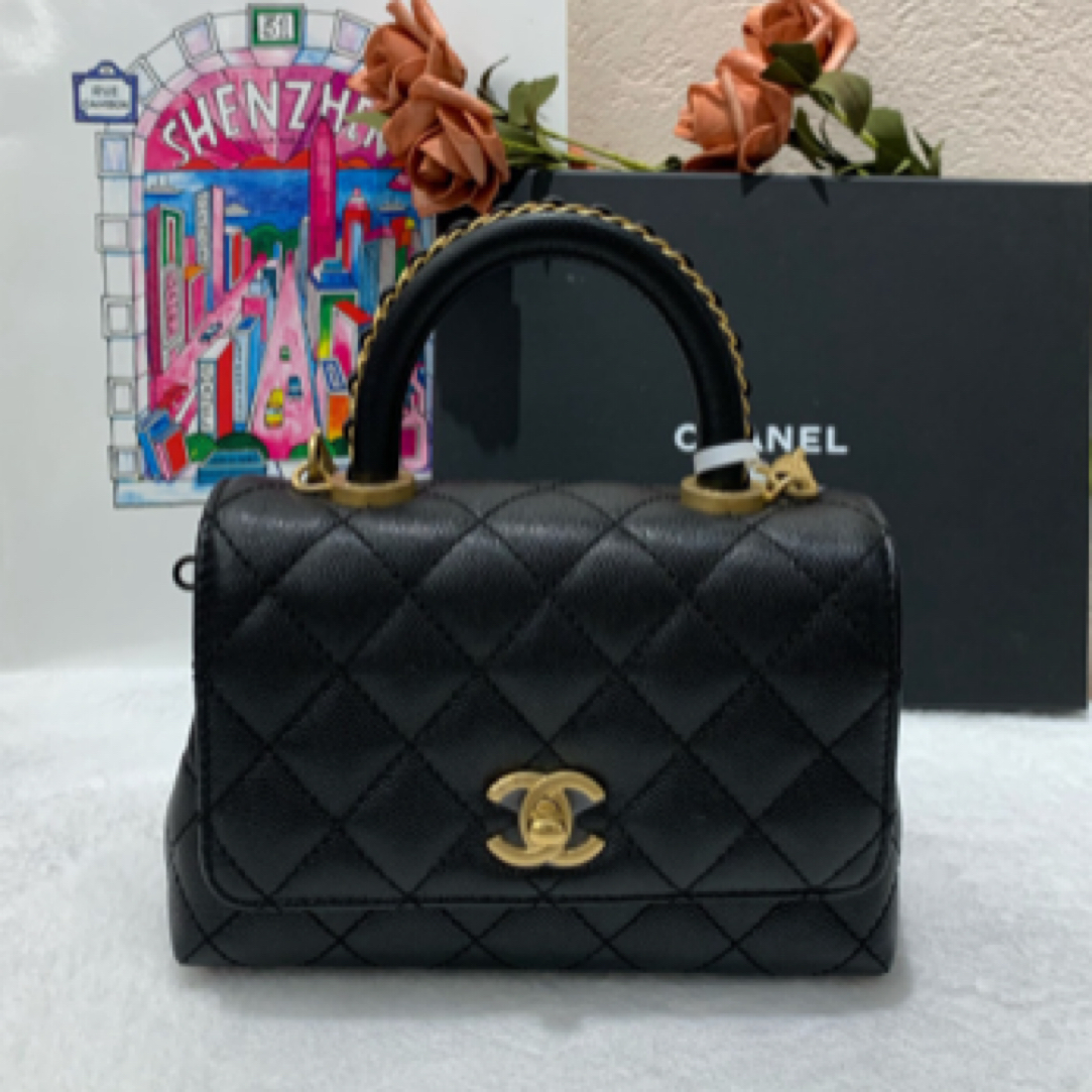 99新 Chanel/香奈儿 23p黑金cocohandle mini编织滚边手柄