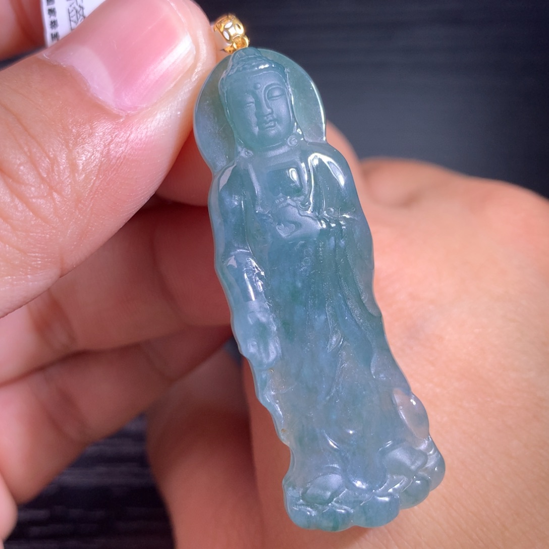 翡翠18K金镶嵌吊坠(不含链)天然A货翡翠