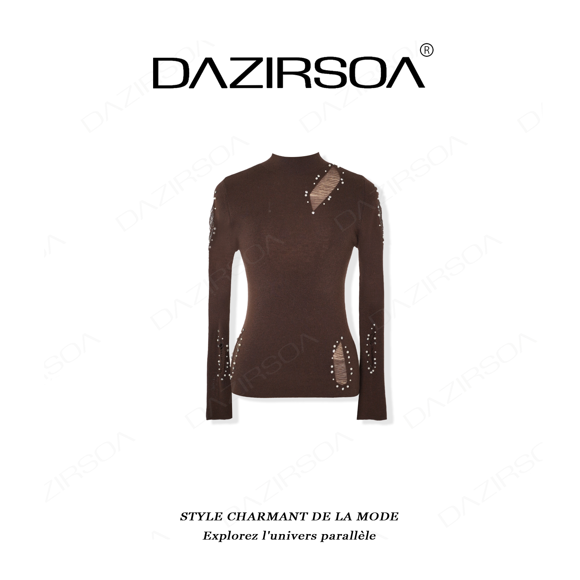 DAZIRSOA/达姿“流动光芒”时尚百搭拼接钉珠镂空洋气毛衣 AB657