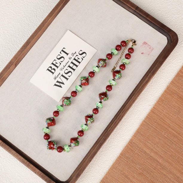 合金项链 LZ3684红色飞碟绿色转转筒琉璃项链