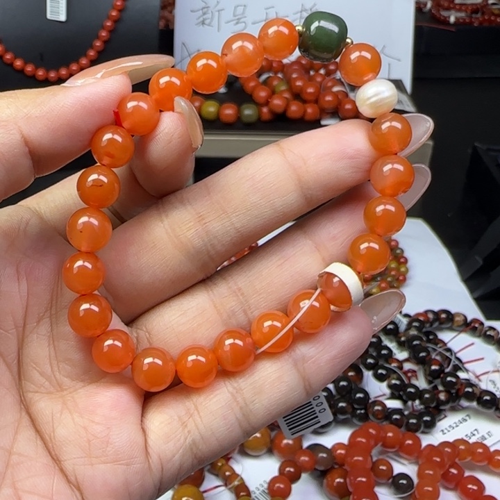 未镶嵌手链南红玛瑙保山柿子红8mm