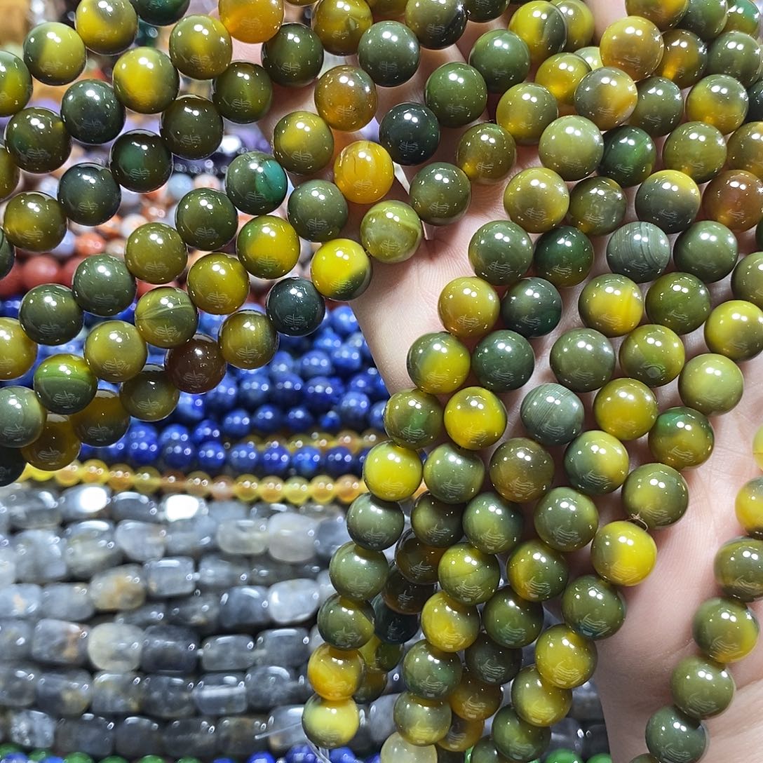 玛瑙/玉髓未镶嵌珠宝半成品孔雀玛瑙一条卡10mm